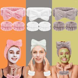 Hair Clips Cute Face Wash Wristband Hairbands Set Soft Warm Coral Fleece Bowtie Band Wrist Cuffs For Makeup Shower Teen Girl Headbands