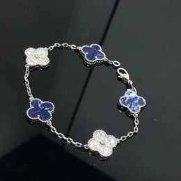 Designer Jewelry Luxury Bracelet Link Chain Vanca Starry Sky Four Leaf Grass v Gold Five Flower Bracelet Luxury Agate Live