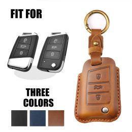 Leather Key Case Cover Fob Keychain Holder For Volkswagen Sagitar CC Tiguan Magotan VW Passat Variant Accessories Keyring