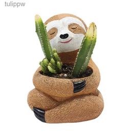 Planters Pots Resin Sloth Flowering Pot Cute Animal Design Succulent Flower Pot Home Garden Desktop Decoration Indoor Outdoor Decor Accessory 240227