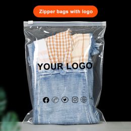 Envelopes 50pcs Custom Clear Zip Seal Ziplock Plastic Storage Bag Printed for Travel Clothes Packag Trans Waterproof Shipping Bags