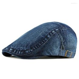 Berets LTOW Simple Washed Denim Hat Men Women Spring Summer Peaked Flat Cap Artist Duckbill Casual Herringbone Sboy