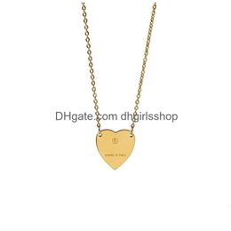 Pendant Necklaces Luxury Heart Necklaces Not Fade Female Stainless Steel Couple Sier Gold Chain Pendant Jewellery On The Neck Gifts For Dhc2M