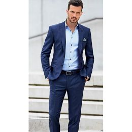 Suits Elegant Blue Notch Lapel Men Suits 2021 Tailored One Button Groomsman Wedding Tuxedos Business Male Work Set (Jacket+Pants)