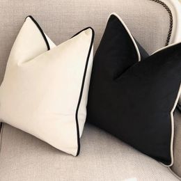 Pillow Nordic Solid Colour Cover 45x45CM Black White Rolling Rope Edging Decorative Pillows Home Sofa Bed Backrest Pillowcase