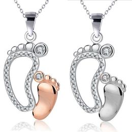 Crystal Big Small Feet Pendants Necklaces Mom Baby Monther's Day Gift Jewellery Simple Charm Chain Neckless Jewellery Gift2448