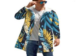 Men039s Trench Coats Original Tropical Yellow Palm Leaves Long Straight Casual Parkas Men Graphic Elegant Hooded Autumn Jackets5958551