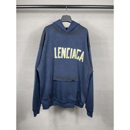 Edition Men Sweaters 2023 Balenciiaga Paris Hoodie High Hoodies Mens Fashion Designer Home American Textured Paper Tape Printing Letters Washed Worn Old Hoode