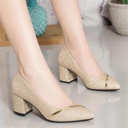 Dress Shoes Women's Pumps Spring Autumn Thick Heel Work Wild Shallow Mouth Pointed Sequin Silver Banquet High Heels