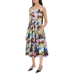 Marca de moda europeia Algodão floral estampado vestido deslizante na cintura