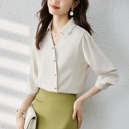 Women's Blouses Fashion V-Neck Long Sleeve Women Tops And 2024 Autumn Casual Simple White Shirt Korean Style Blusas Femme