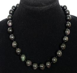 Genuine black Obsidian 14mm Round Beads Gemstone Necklace 186580438