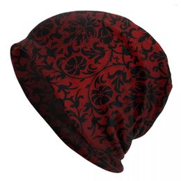 Berets Outdoor Hats Dark Red And Black Damask Pattern Bonnet Hat Skullies Beanies Caps