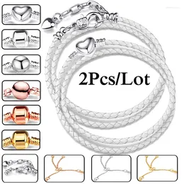 Charm Bracelets 2Pcs Luxury Jewellery Leather Chain Fit DIY Beads Bracelet Bangles Bijoux Pulsera Gift For Women Men