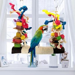 Toys Bird Perches Chew Toy Parrot Large Colourful Bird Standing Chewing Stick Pet Birds Cage Hanging Swing Bird Stand Accessory