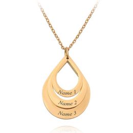 Pendant Necklaces Personalised Family Necklaces Customised Engraved 3 Names Water Drop Pendant stainless steel Necklace Jewellery Gift for Mom 240227