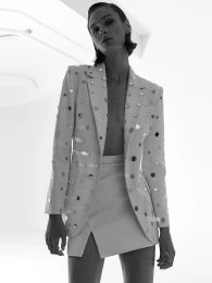 Blazers HIGH STREET Newest 2024 Designer Jacket Women's Slim Fitting Single Button Mirror Beaded Blazer