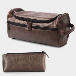 Large & Portage Travel Makeup Toiletry Bag For Women Neceser Mujer Men's Vintage PU Leather Washing Storage Bag228t