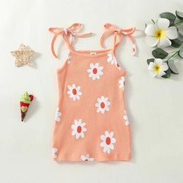 Girl Dresses 0-5 Years Summer Toddler Baby Knitted Dress Children Sleeveless Tie Shoulder Floral Beach Infant Skirts Clothes