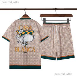Casablanc-s 24ss Designer Men T Shirt Set Masao San Print Mens Casual Shirt and Short Womens Loose Silk Shirt High Quality Tees Free Transportation Men Tshirt 6114
