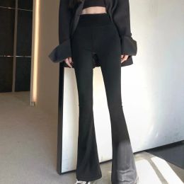 Capris MEXZT Vintage Black Flare Pants Women Y2K Streetwear Elastic High Waist Skinny Pants Korean Fashion Casual Slim Solid Trousers