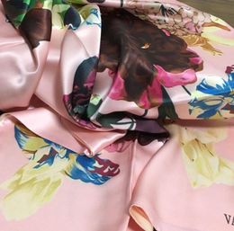 Whole new high quality 100 silk material pink color print flowers pattern Double layer design long scarves for women size 193354290