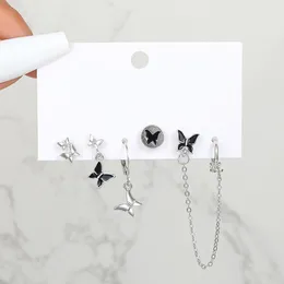 Stud Earrings 5Pcs/Set Gothic Tassel Chain Set For Women Butterfly Heart Geometric Hoop Silver Colour Punk Jewellery Gifts