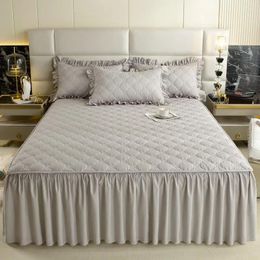 Bed Skirt Solid Cotton-padded Thicken Non-slip Mattress Cover Protector Bedding Ruffle For Single Double