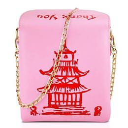 Chinese Takeout Box Tower Print Handbag for Women Novelty Cute Girl Shoulder Messenger Bag Female Totes Purse Designer Handbags285G
