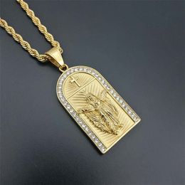 Hip Hop Iced Out Cross Jesus Necklaces Pendants Gold Colour Stainless Steel Chain For Women Men Christian Jewellery Crucifix XL1224300a