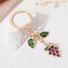 Keychains Pretty Leaves Grape Enamel Plants Fruit Key Rings For Women Men Friendship Gift Handmade DIY Jewellery