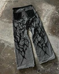Men's Jeans American New Style Trousers High Waist Trendy Brand Oversized Jeans Men Y2K Gothic Punk Retro Loose Straight Wide Leg Pants Men T240227