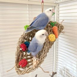 Toys Bird Cage Swing Toy Birdcage Hanging Perch Toy Straw Woven Cage Rope Chewing Toy Hammock Bed Toy for Lovebirds Cockatoos