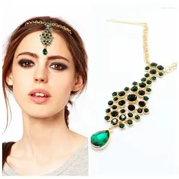 Hair Clips Ethnic Style Draping Emerald Accesories Fashion Elegant Head Chain Jewelry Wedding Hairstyles Headpiece