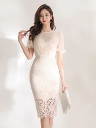 Party Dresses Summer Formal Occasion Dress For Women Elegant Lady Chic Lace Sheer Short Sleeve Wrap Hip Midi Prom Mujer Vestidos Street