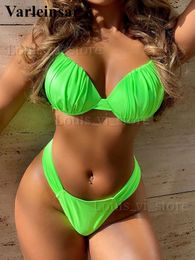 Women's Swimwear New Wrinkled Underwired Bra Cup Bikini Female Swimsuit Women Swimwear Two-pieces Bikini set Bather Bathing Suit Swim Lady V3647 T240227