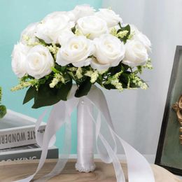 Decorative Flowers Rose Bouquet Artificial White Fake Flower For Wedding Party Anniversary Decor