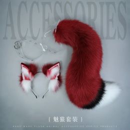 Costumes White/Red Wolf Fox Headwear Furry Jackal Ear Jackal Tail Props Cat Ear Headband Handmade Anime COSPLAY Lolita KC LOL Fox Costume