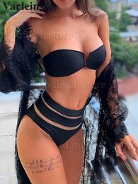 Women's Swimwear Sexy High Waist Bikini Bandeau Female Swimsuit Women Swimwear Two-pieces Bikini set With Bra Cup Bather Bathing Suit V1297 T240227