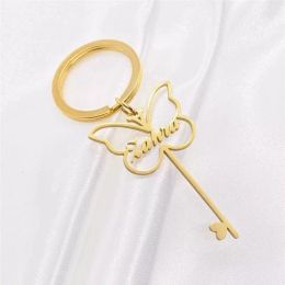 Chains Personalized Butterfly Stainless Steel Custom Name Key Ring for Women Umbrella Shape Angel Wings Key Pendant Choker Gold Jewelry