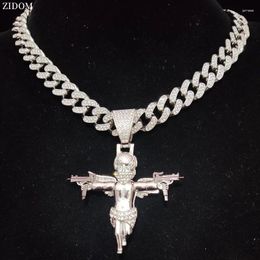 Pendant Necklaces Men Women Hip Hop Angel With Gun Shape Necklace Cuban Chain Hiphop Iced Out Bling Fashion Jewelry Gifts