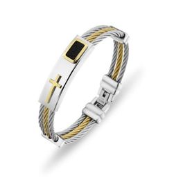 Bracciali 2023 Oro Gesù Croce Bracciale da uomo Gioielli in acciaio inossidabile Mens Rock Braccialetti in pelle Pulseira Masculina6180332