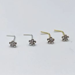 Jewellery 30pcs/lot 925 Sterling Silver Nez Stud Flower Clear Crystal L Shape Nose Studs Piercing Jewellery