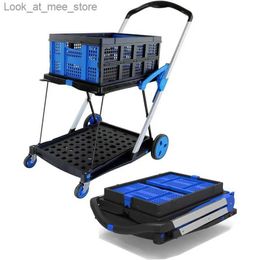 Shopping Carts Folding shopping cart with wheels folding shopping cart with baskets double-layer multifunctional cart outdoor truck for grocery handcart Q240227