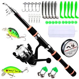 Combo 1.5m 1.8m Fishing Rod and Reel Combo Telescopic Rod with 5.2:1 Gear Ratio Spinning Reel Full Fishing Kit Max Drag 5kg