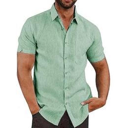 Mens Shirt Summer Beach Style Tops Solid Cotton Linen Lapel Lightweight Button Up Short Sleeve Casual Holiday Simple Shirts 240219