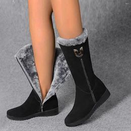 Boots Winter Versatile Snow Plus Velvet Thickened Mid-calf Casual For Women Non-slip Warm Cotton With Side Zipper