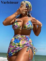 Women's Swimwear Floral Halter With Hairband Skirt Bikini Female Swimsuit Women Swimwear Four-pieces Bikini set Bather Bathing Suit Swim V4493 T240227