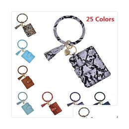 Keychains & Lanyards 25 Colors Leather Tassels Bracelets With Credit Card Wallet Leopard Blet Keychain Drip Oil Circle Bangle Chains Dhx0Y