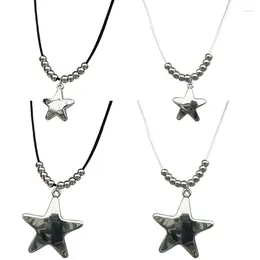 Pendant Necklaces Hip Hop Steel Star Charm Necklace With Bead Chain Unique Choker Street Wear Clavicle Dropship